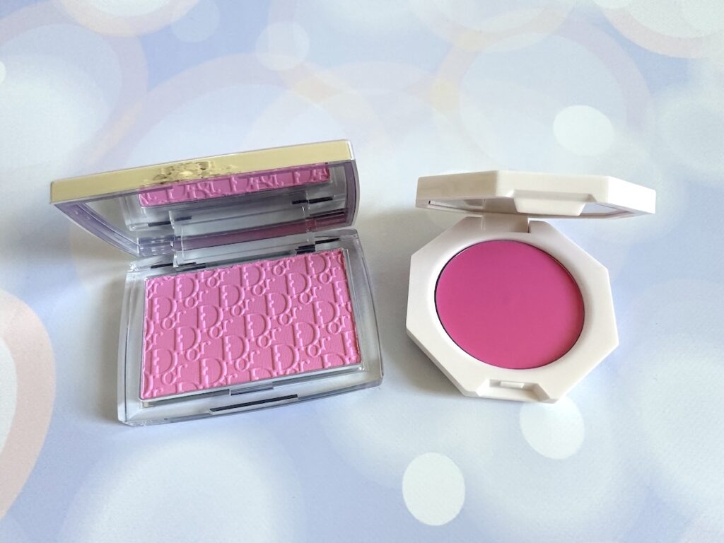 Dior Rosy Glow Blush in the shade Pink and Fenty Cheeks Out Freestyle Cream Blush in the shade Bikini Martini.