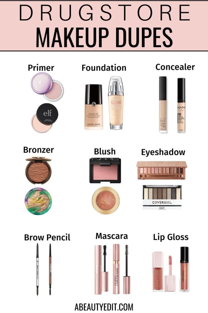 Drugstore makeup dupes pin.