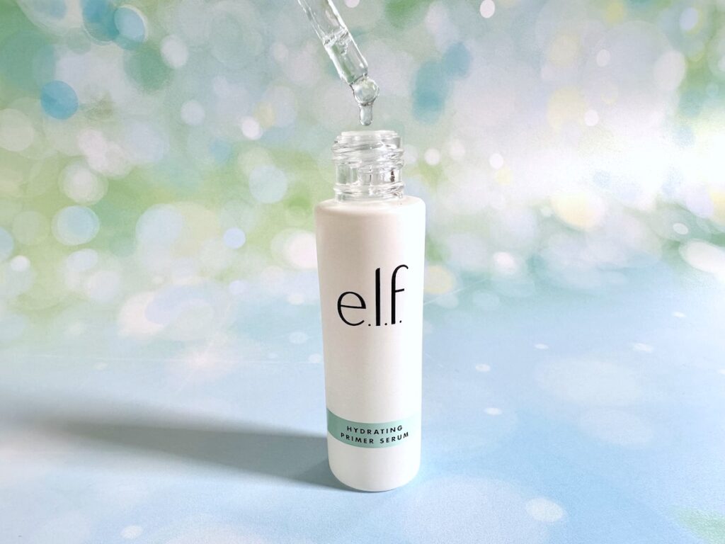 e.l.f. Hydrating Primer Serum bottle open with dropper applicator.