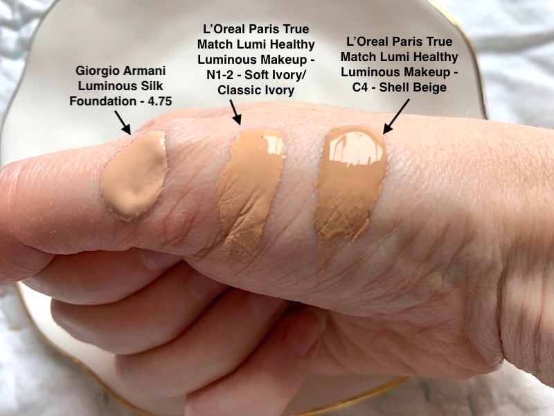 Giorgio Armani Luminous Silk Foundation and L'Oreal True Match Lumi Healthy Luminous Makeup Swatches