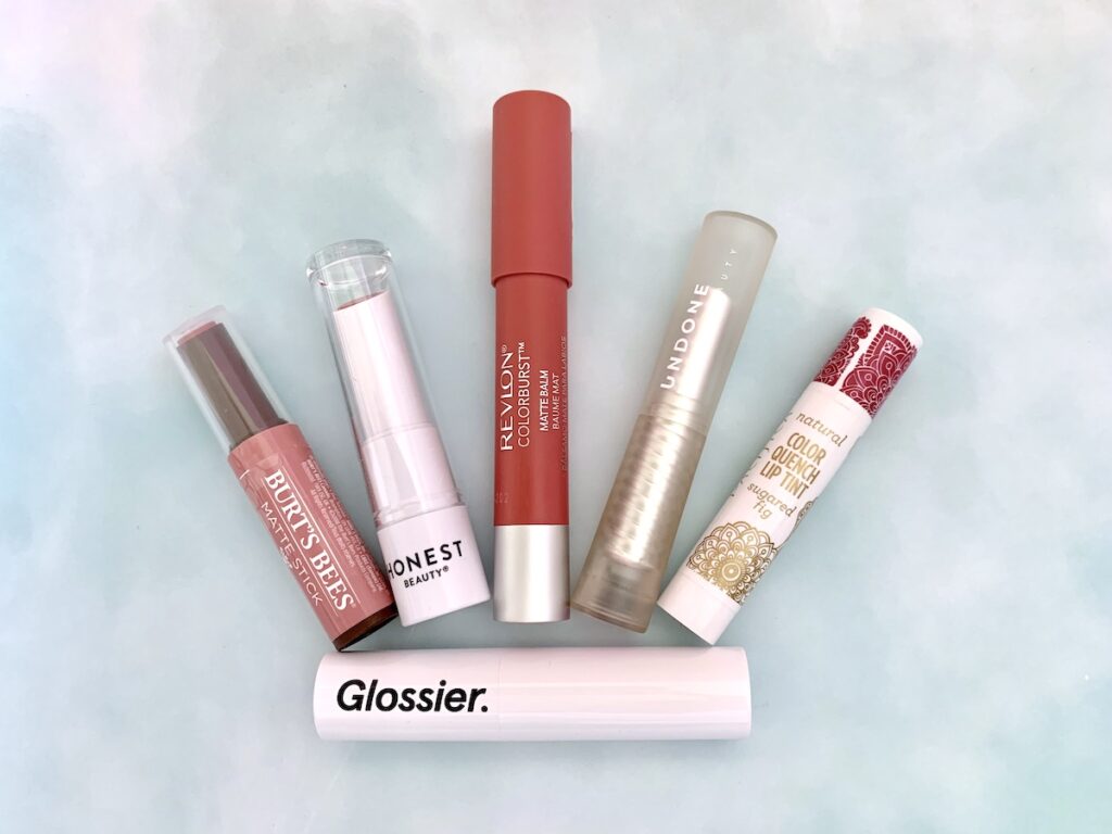 Glossier Generation G Sheer Matte Lipstick dupes from Burt's Bees, Honest Beauty, Revlon, Undone Beauty and Pacifica.