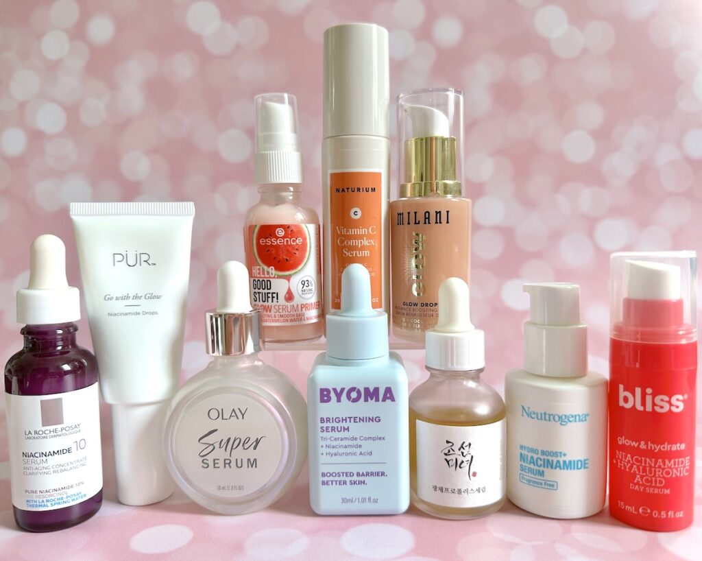 Glow Recipe Watermelon Glow Niacinamide Dew Drops dupes from La Roche-Posay, PUR, Olay, Essence, Byoma, Naturium, Milani, Beauty of Joseon, Neutrogena, and Bliss.