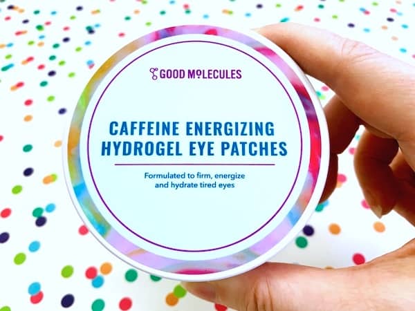 Good Molecules Caffeine Energizing Hydrogel Eye Patches on colorful dot background