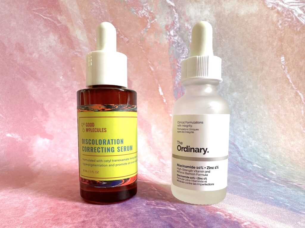 Good Molecules Discoloration Correcting Serum and The Ordinary Niacinamide 10% + Zinc 1%.