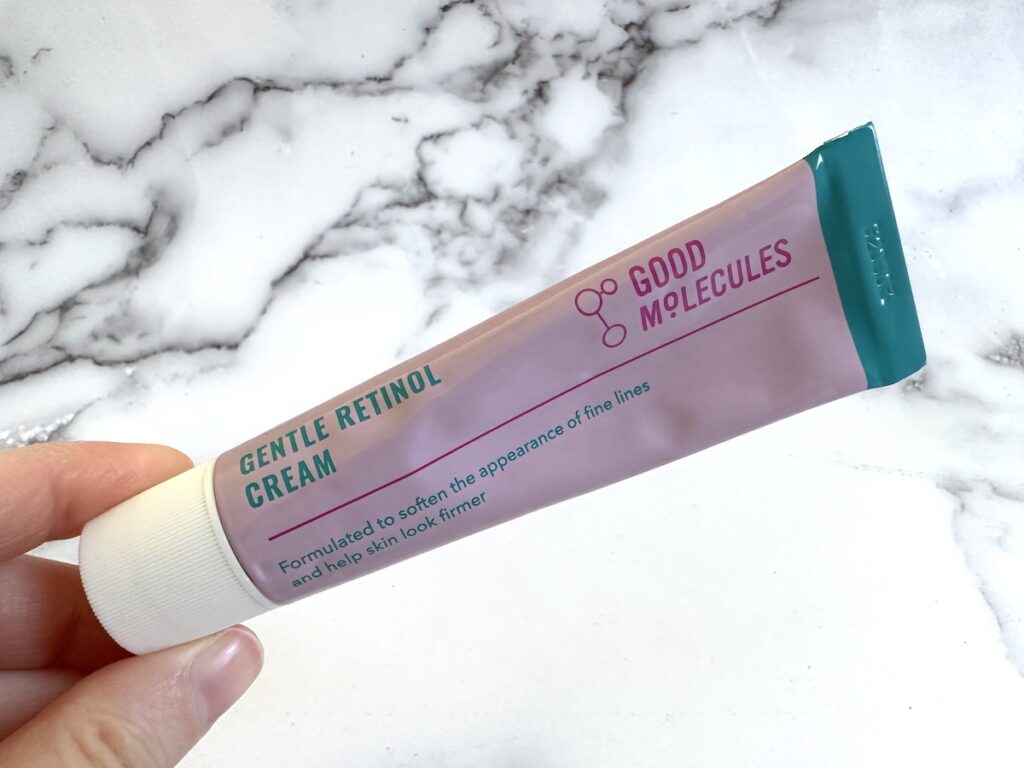 Good Molecules Gentle Retinol Cream handheld.