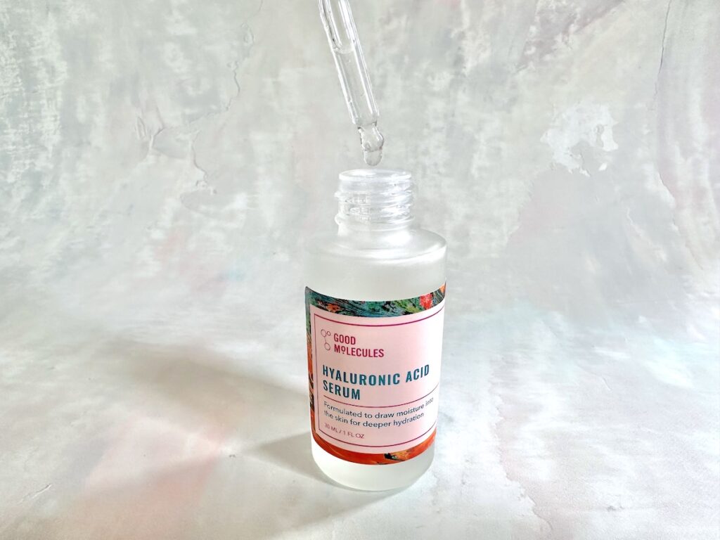 Good Molecules Hyaluronic Acid Serum, open bottle with dropper.