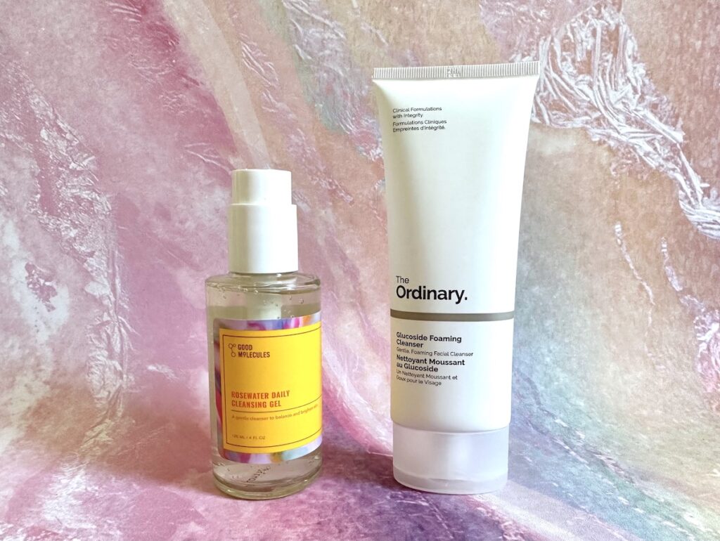 Good Molecules Rosewater Daily Cleansing Gel and The Ordinary Glucoside Foaming Cleanser.