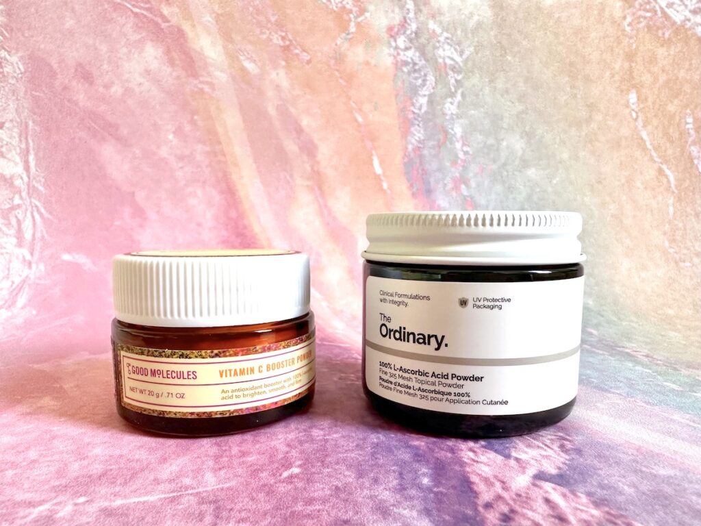 Good Molecules Vitamin C Booster Powder and The Ordinary 100% L-Ascorbic Acid Powder.