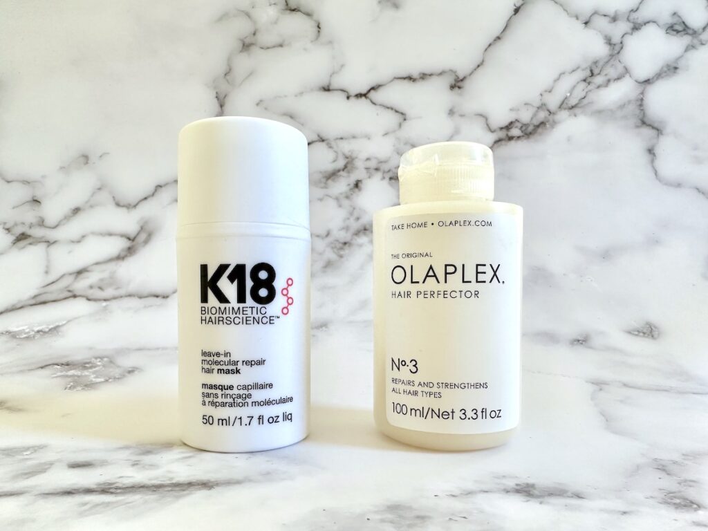 K18 Leave-In Molecular Repair Hair Mask and Olaplex No.3 Hair Perfector