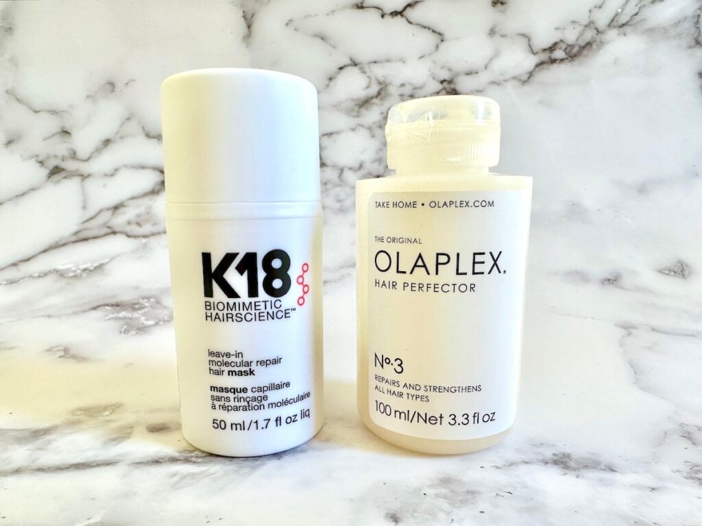 K18 Leave-In Molecular Repair Hair Mask and Olaplex No.3 Hair Perfector