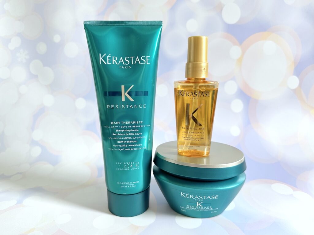 Kerastase Resistance Therapiste Shampoo and Masque and Elixir Ultime L'Huile Originale Hair Oil.