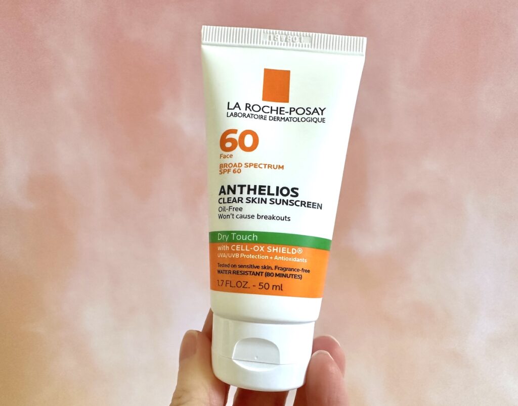 La Roche-Posay Anthelios Clear Skin Sunscreen SPF 60, handheld.