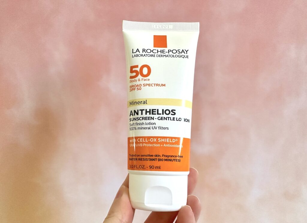 La Roche-Posay Anthelios SPF 50 Gentle Lotion Mineral Sunscreen, handheld.