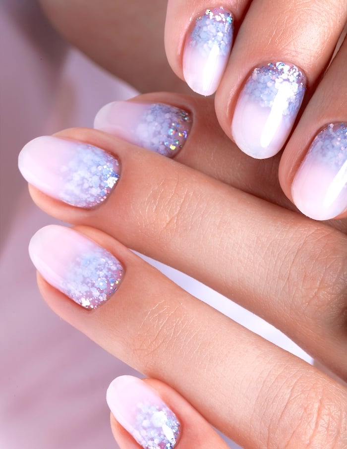 Lavender moon glitter nails.