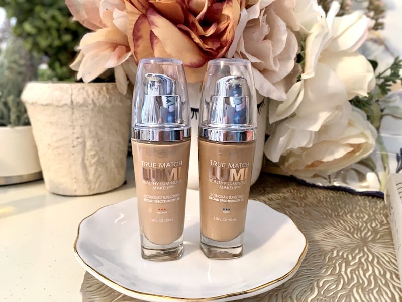 Giorgio Armani Luminous Silk Foundation Dupe: 2 L'Oreal True Match Lumi Healthy Luminous Makeup bottles.