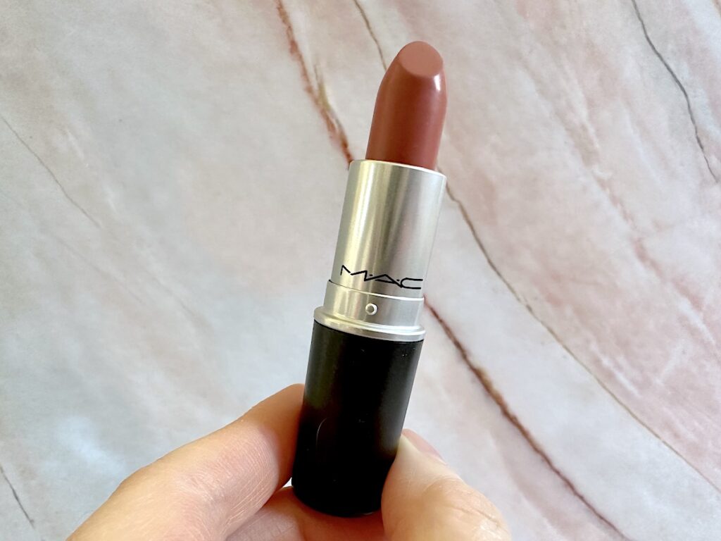 MAC Velvet Teddy Lipstick handheld.