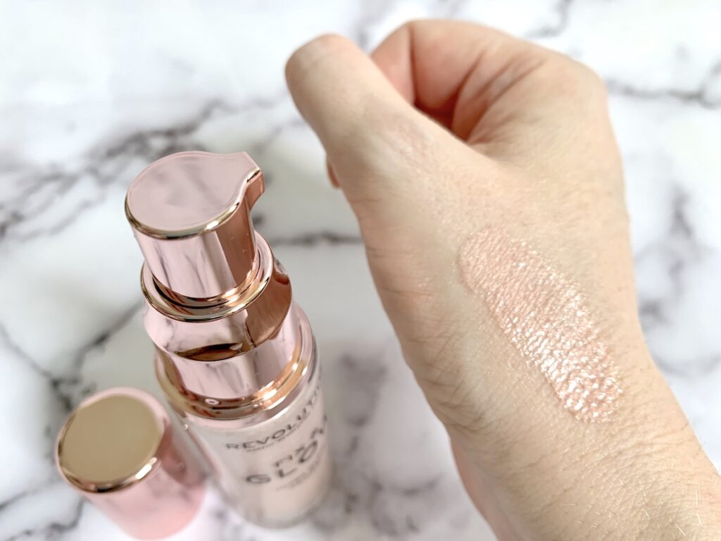 Makeup Revolution Fix & Glow Ultra Glow Primer sampled on hand.