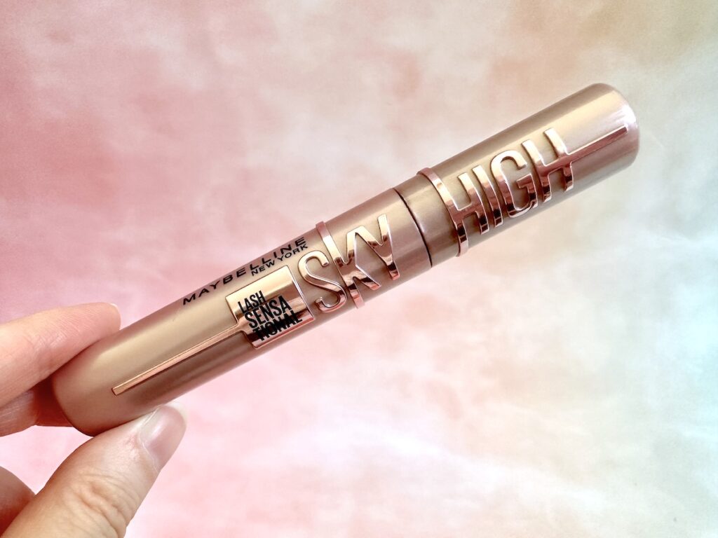 Maybelline Lash Sensational Sky High Mascara handheld in the shade True Brown.