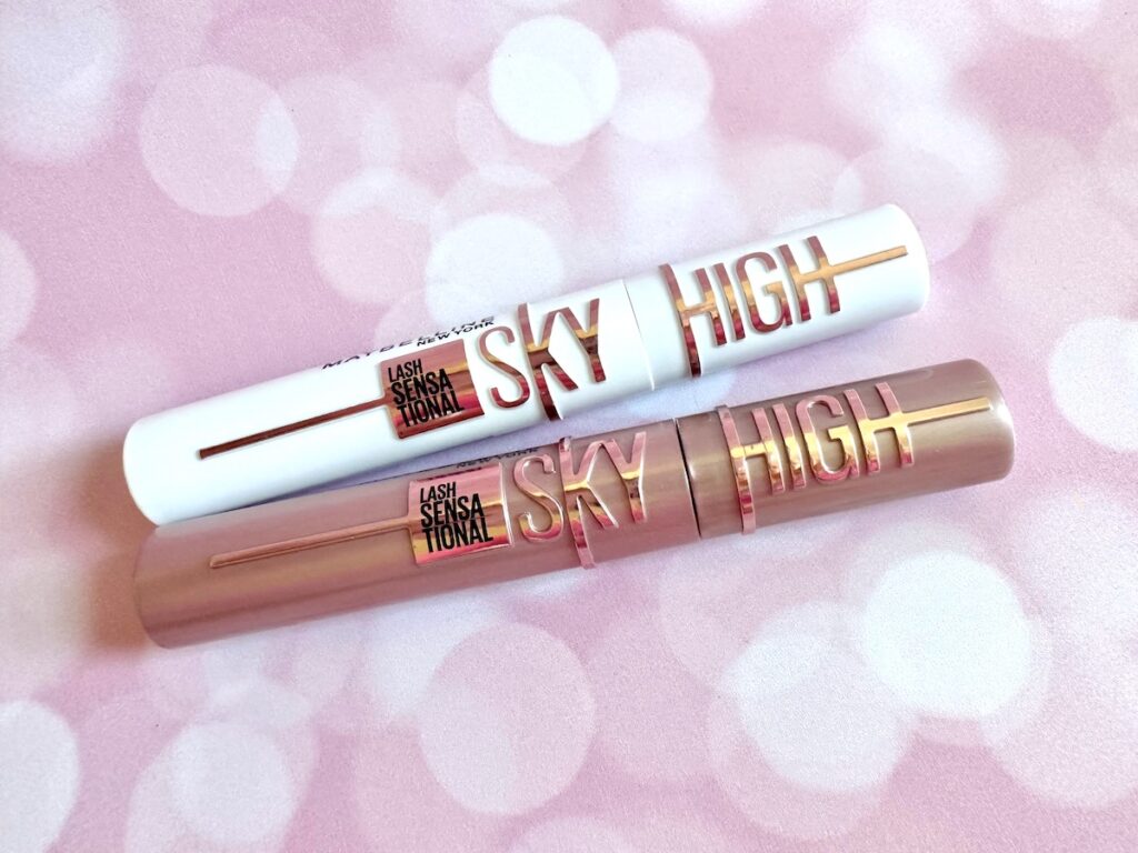 Maybelline Lash Sensational Sky High Serum Infused Lash Primer in Soft Black, and Maybelline Lash Sensational Sky High Mascara in the shade True Brown.