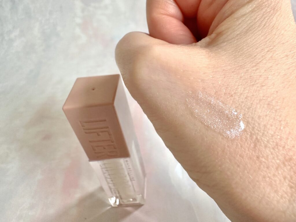 Maybelline Lifter Gloss in the shade Pearl, sampled on hand.