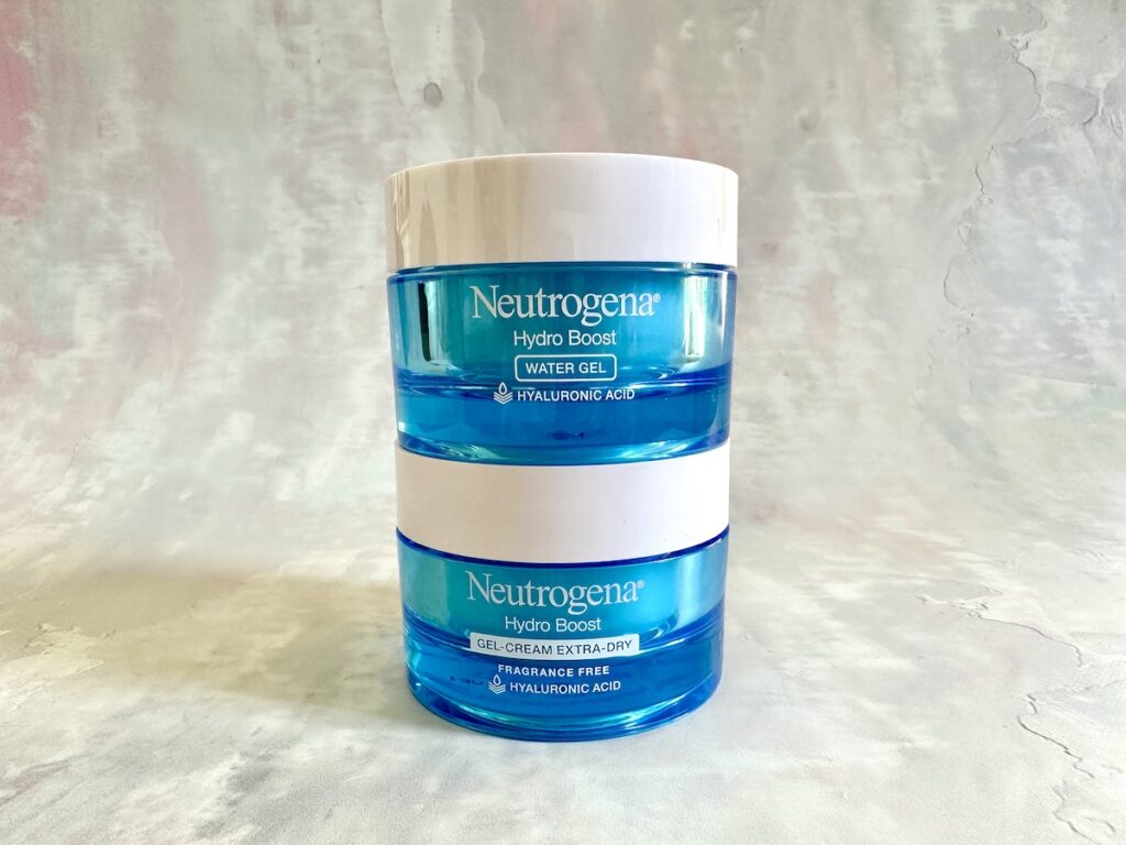 Neutrogena Hydro Boost Water Gel and Gel Cream stacked.