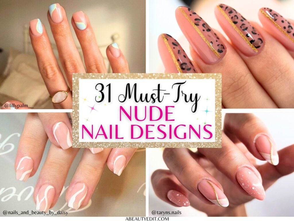 Nude nails design collage.