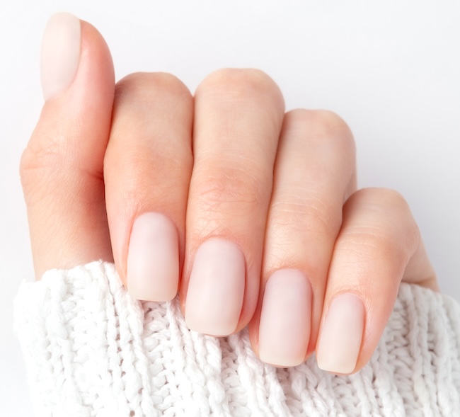 Nude matte square nails.