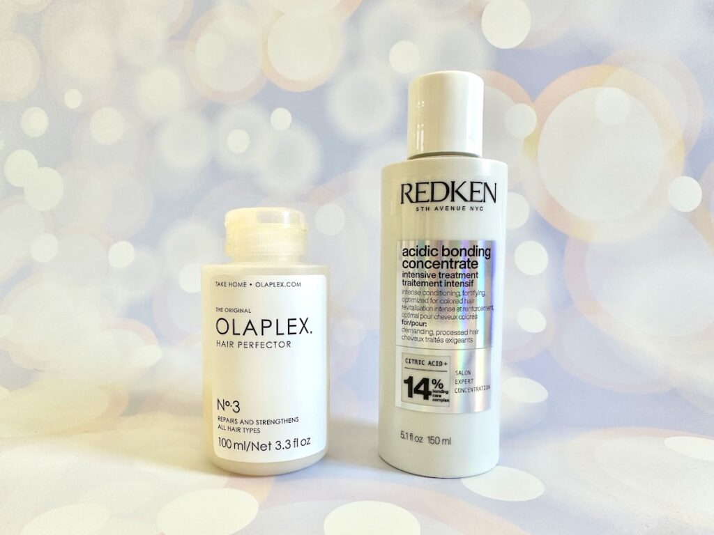 Olaplex No.3 Hair Perfector and Redken Acidic Bonding Concentrate Intensive Treatment.