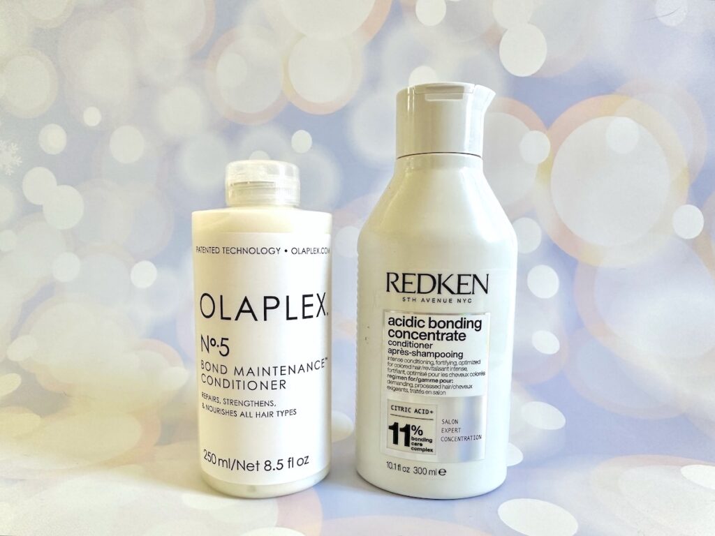 Olaplex No. 5 Bond Maintenance Conditioner and Redken Acidic Bonding Concentrate Conditioner.