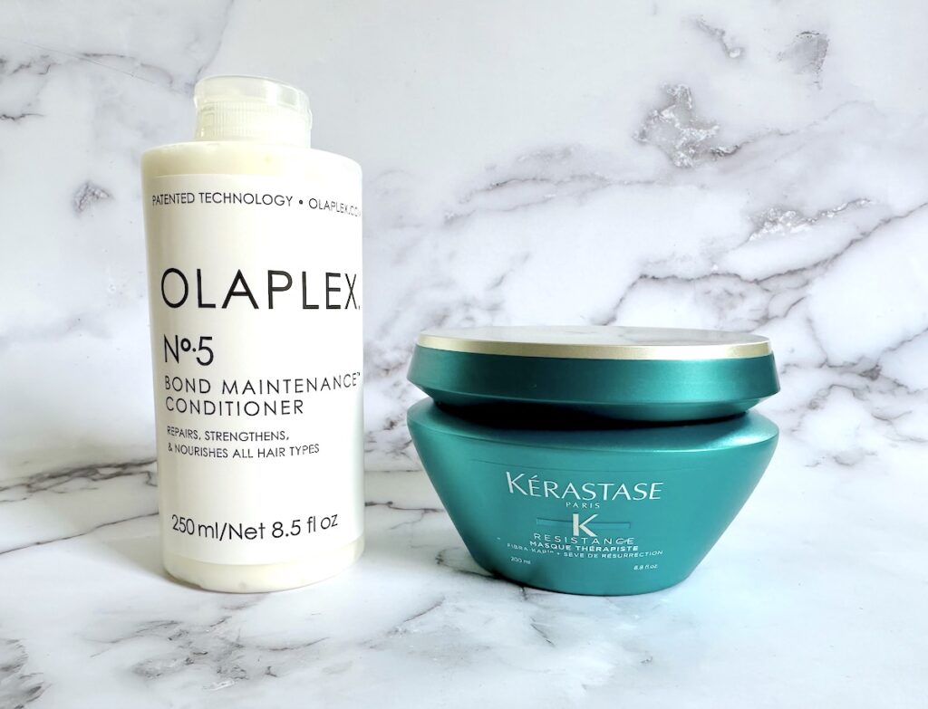 Olaplex No. 5 Bond Maintenance Conditioner and Kerastase Resistance Masque Therapiste Hair Mask