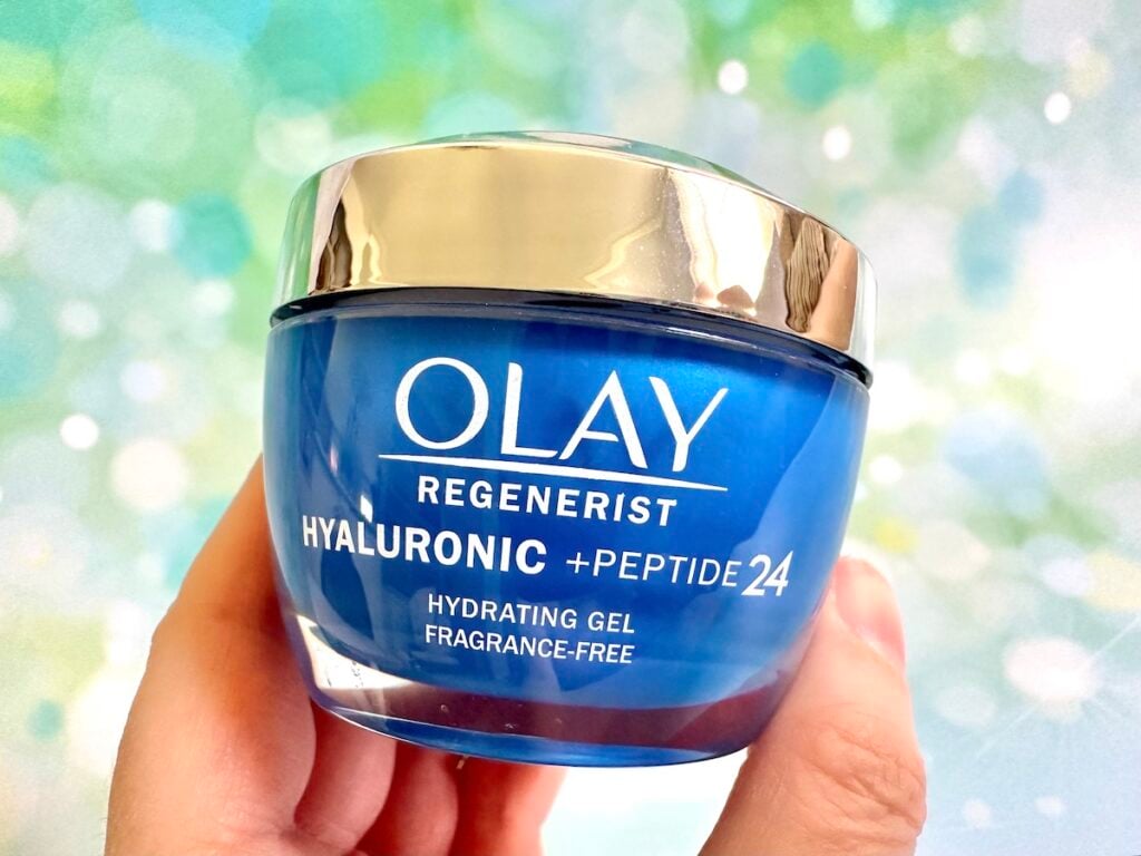 Olay Hyaluronic + Peptide 24 Hydrating Gel Cream Moisturizer, handheld.