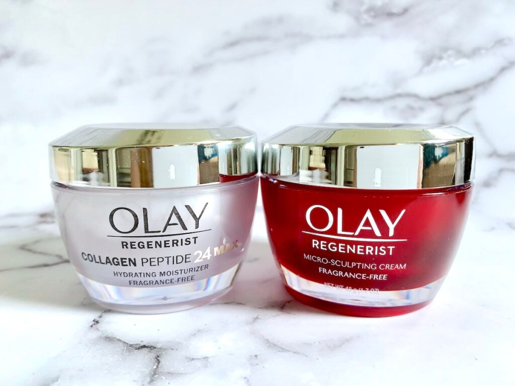 Olay Collagen Peptide 24 vs Regenerist Micro-Sculpting Cream: both moisturizers side by side.