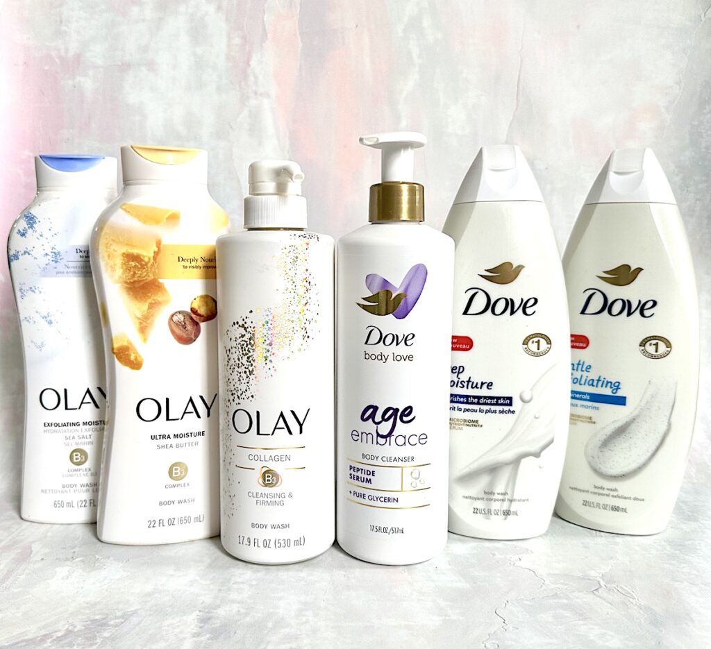 Olay vs Dove Body Wash: Exfoliating, Moisturizing and Firming body washes from Olay and Dove.