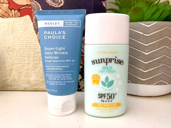 Paula's Choice Super Light Daily Wrinkle Defense and Etude House Sunprise Mild Airy Finish SPF 50