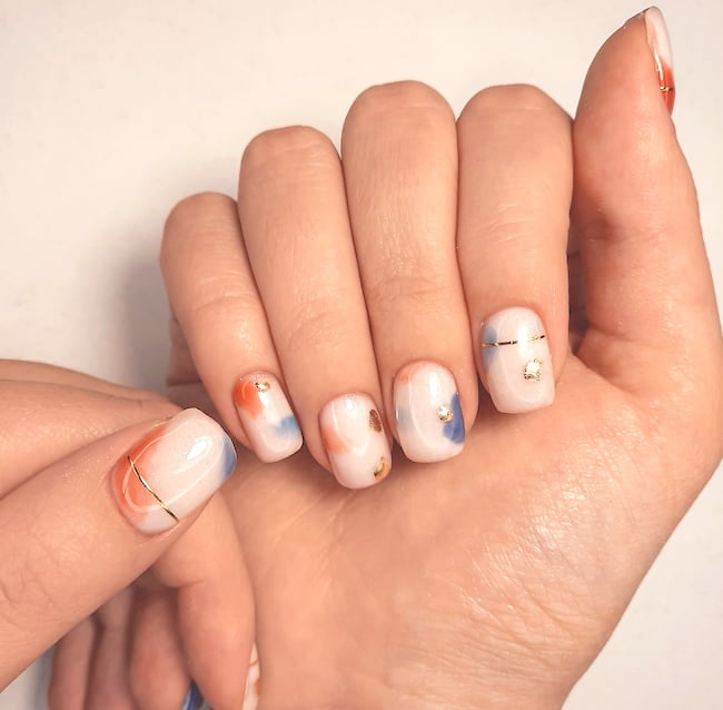 Short watercolor nails.