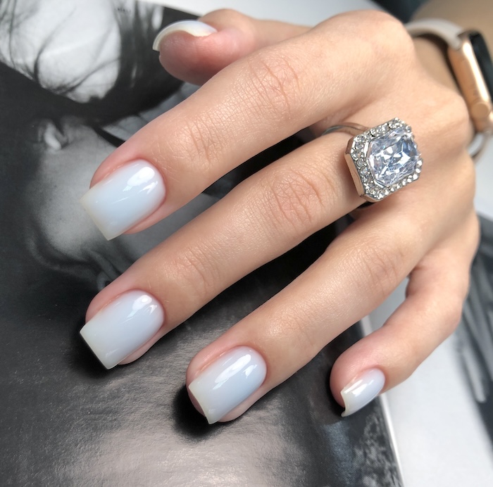 Milky white square nails.