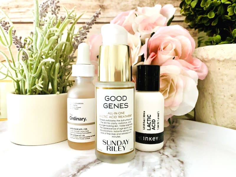 Sunday Riley Good Genes Lactic Acid Treatment, The Ordinary and The Inkey List Lactic Acid Serums