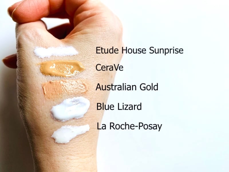 Drugstore Mineral Sunscreen Swatches on Hand