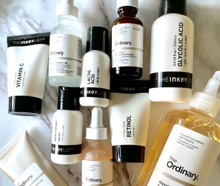 Anti-Aging Skincare: The Inkey List vs The Ordinary Products on Tray