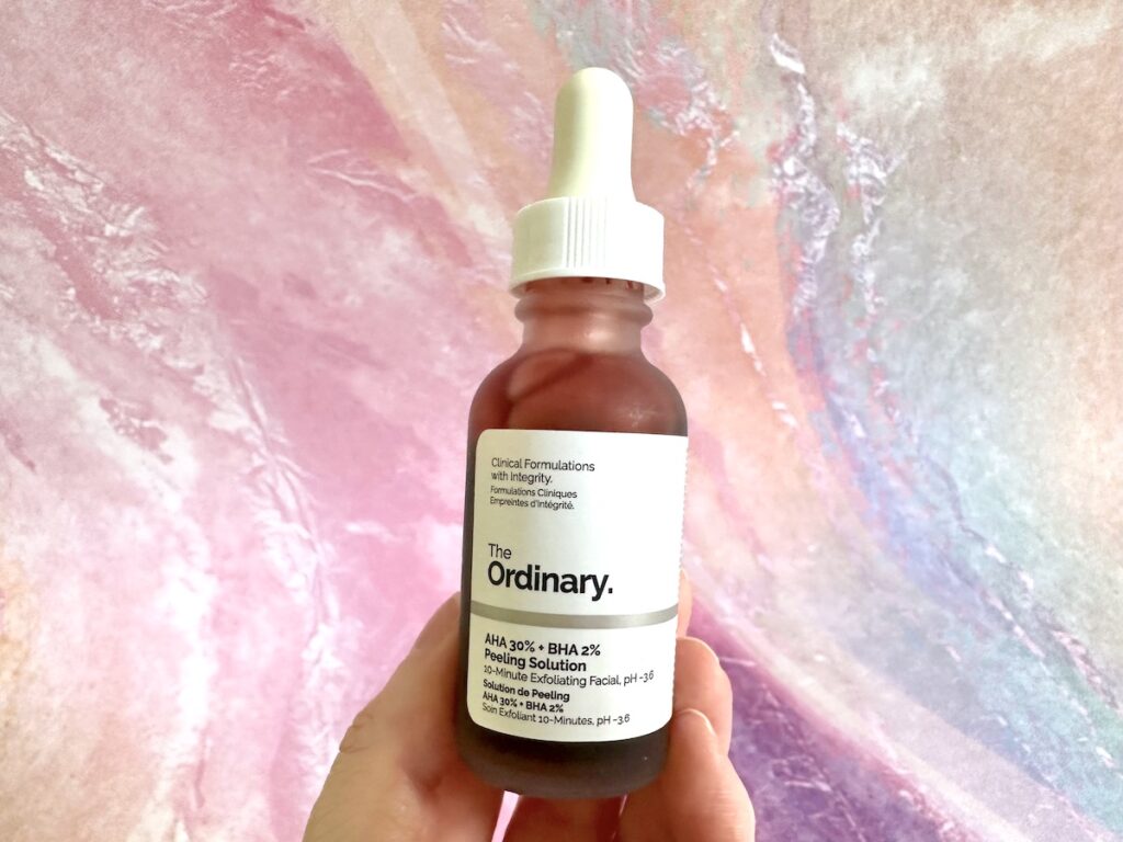 The Ordinary AHA 30% + BHA 2% Peeling Solution, handheld.