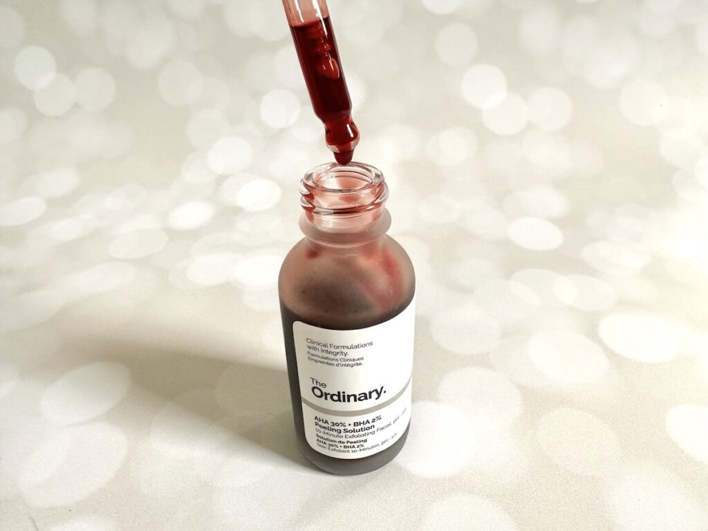 The Ordinary AHA 30% + BHA 2% Peeling Solution, open bottle with applicator.