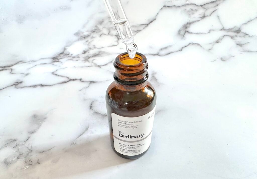 The Ordinary Amino Acids + B5, open bottle with dropper.