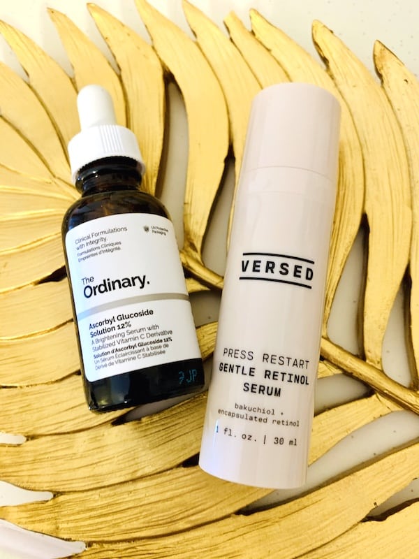 The Ordinary Ascorbyl Glucoside Solutio 12% and Versed Press Restart Gentle Retinol Serum