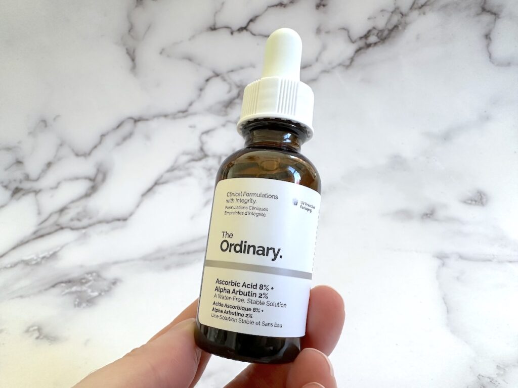 The Ordinary Ascorbic Acid 8% + Alpha Arbutin 2% handheld.