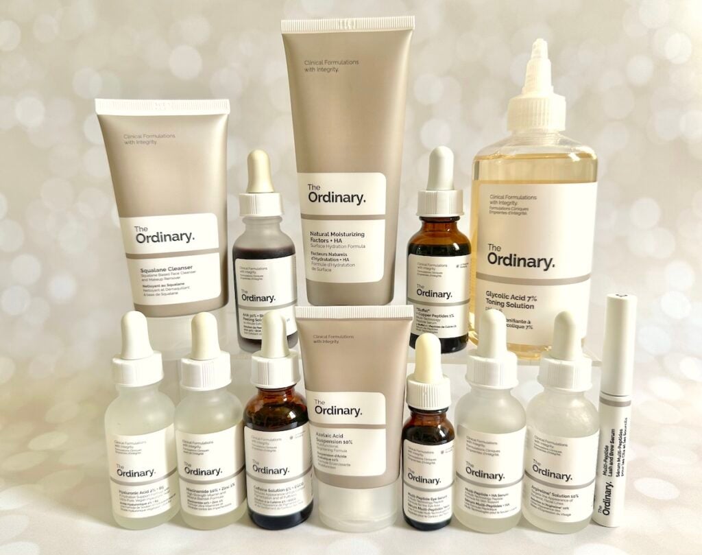 The Ordinary Best Sellers: cleanser, serums, toner, suspension, and moisturizer.