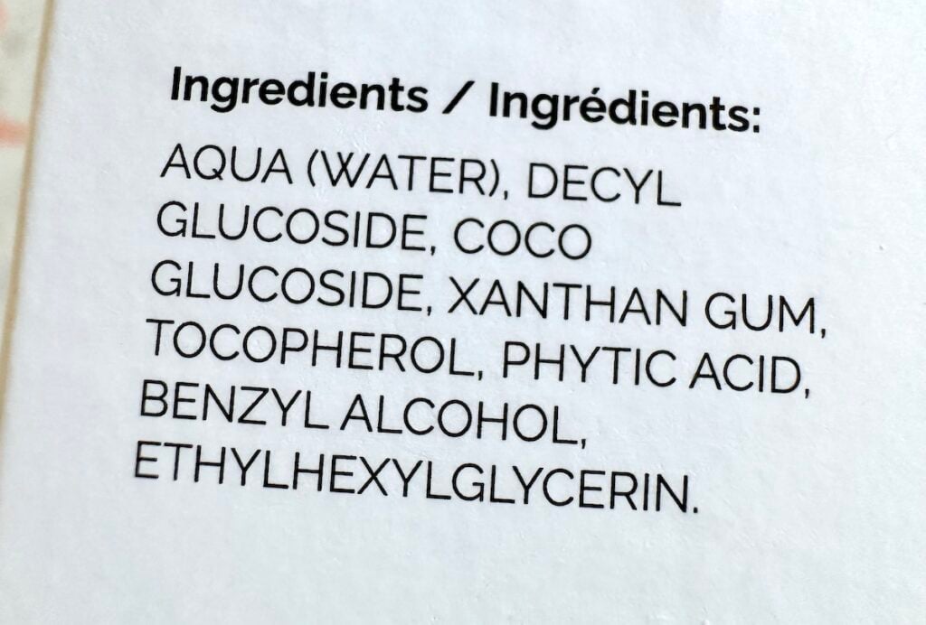 The Ordinary Glucoside Foaming Cleanser ingredients listed on size of box.