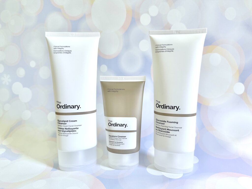 The Ordinary Glycolipid Cream Cleanser, The Ordinary Squalane Cleanser, and The Ordinary Glucoside Foaming Cleanser.