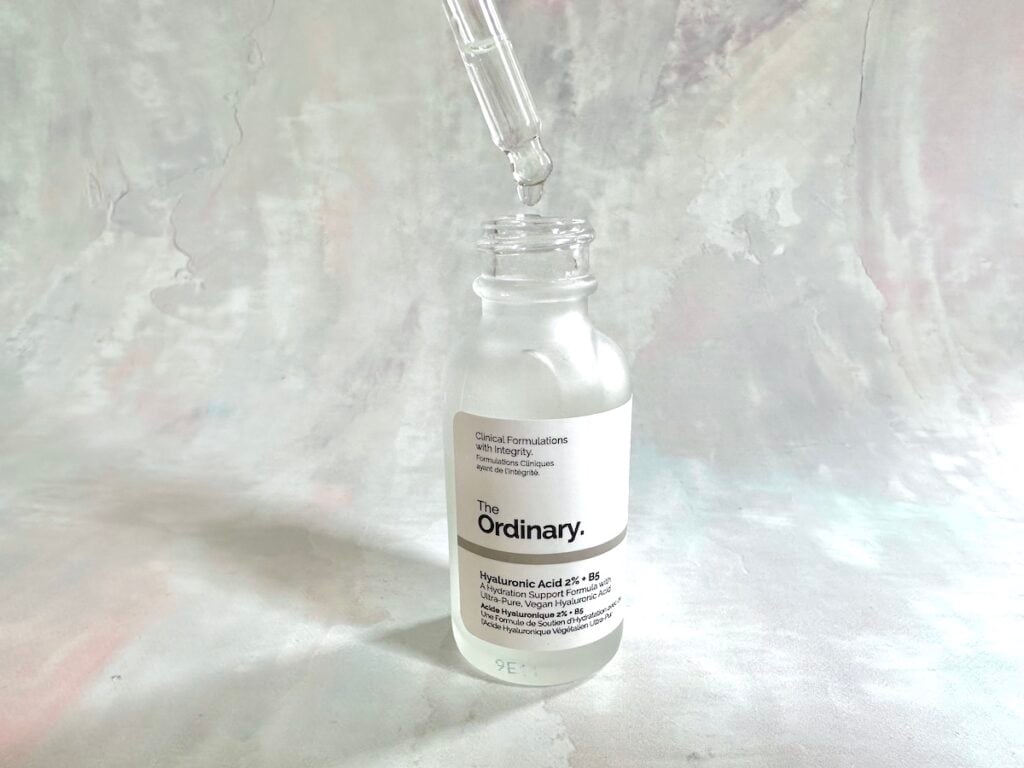 The Ordinary Hyaluronic Acid 2% + B5, open bottle with dropper.