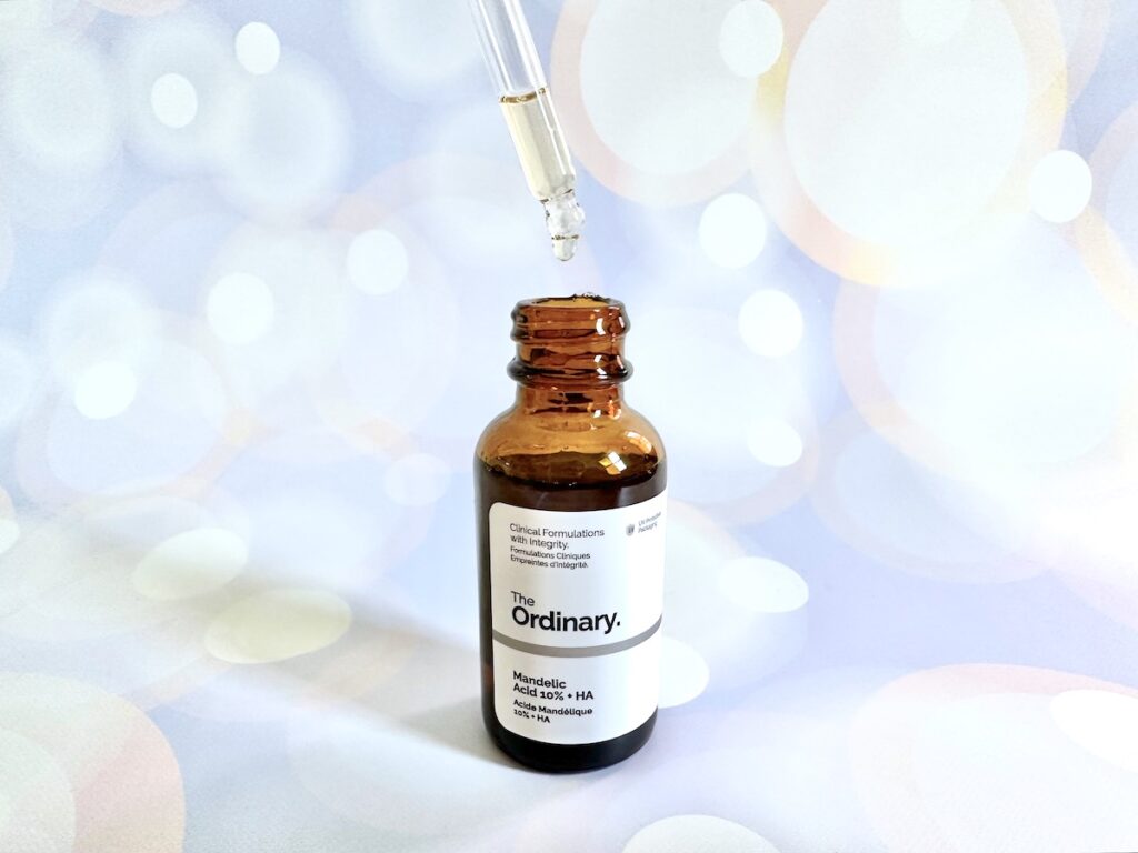 The Ordinary Mandelic Acid 10% + HA, open bottle with dropper.