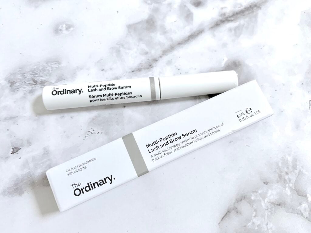 The Ordinary Multi-Peptide Lash and Brow Serum and box.